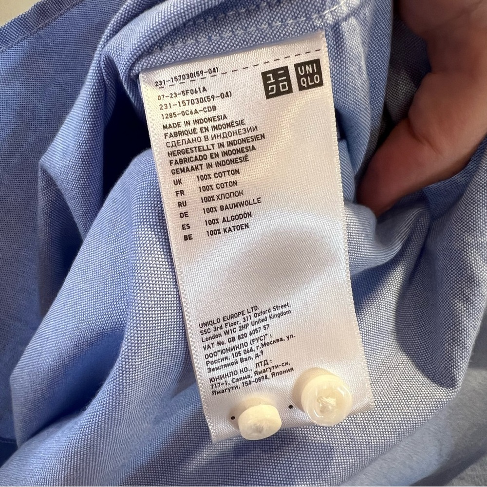 Uniqlo Blue Cotton Oxford‎ Button Down Shirt Size M Women’s Classic Pocket Top - Picture 8 of 12